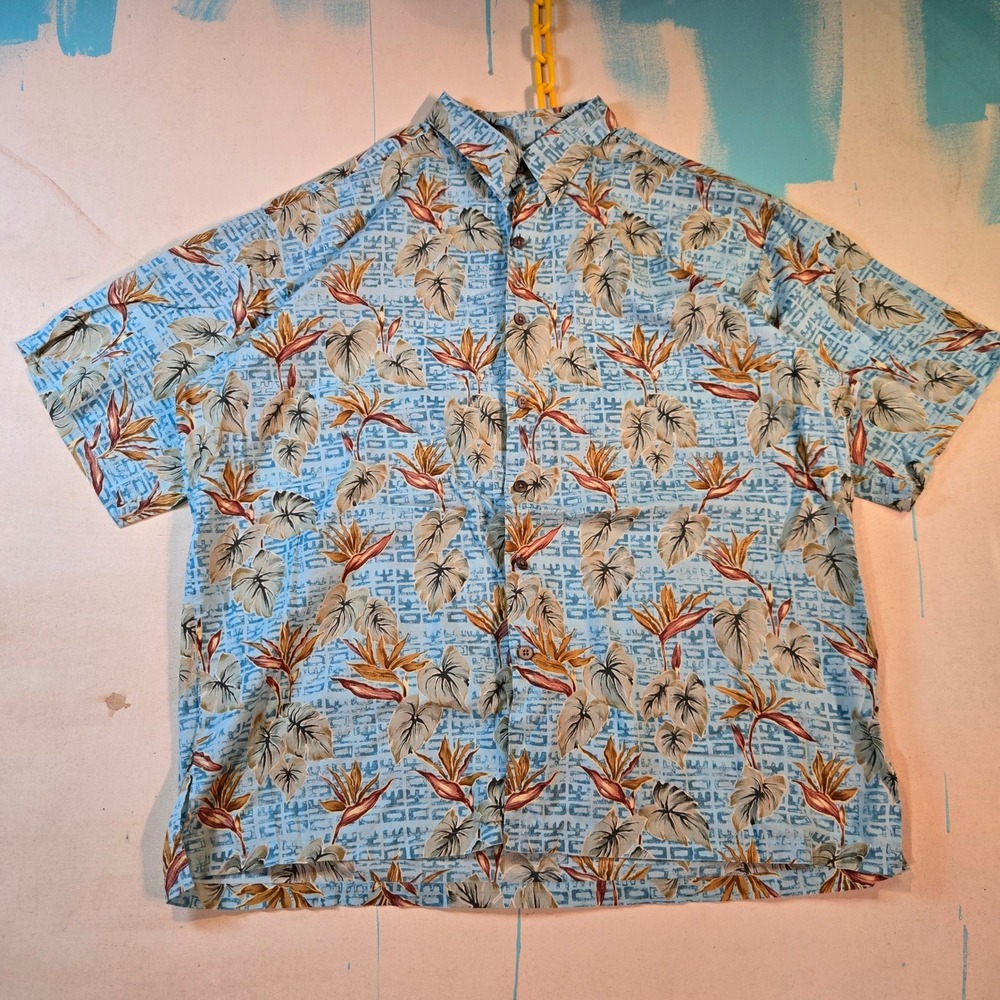 Vintage Hawaiian Shirt Island Connection Men XL Button-Up Blue Tropical  25x31‎